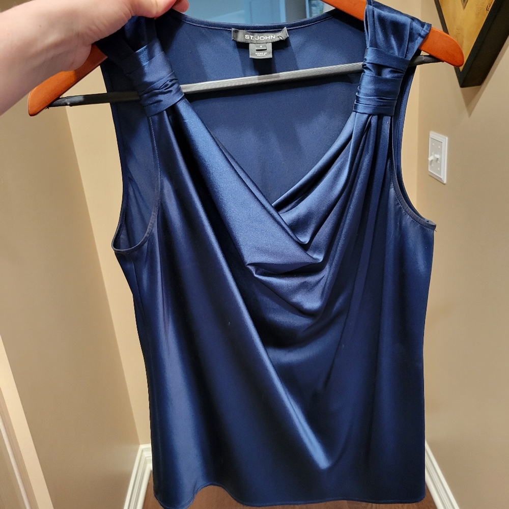 St. John Silk Top in Navy
